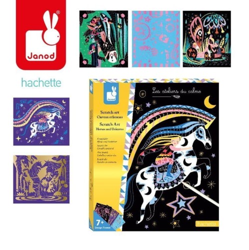 zestaw kreatywny janod zdrapywanki konie i jednorożce